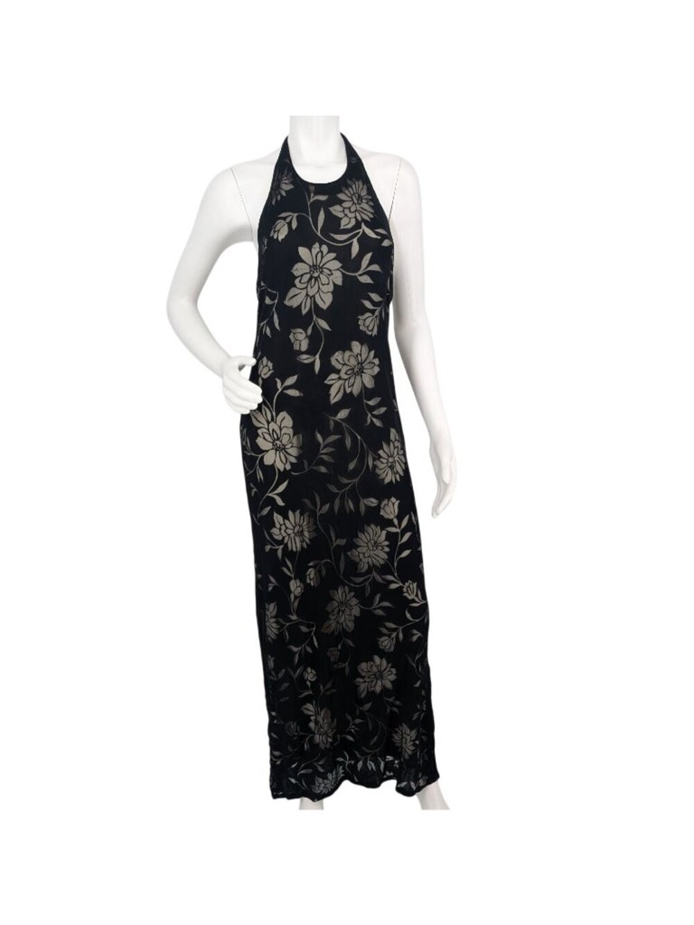 Vtg Halter Maxi Dress Open Back Floral Burnout Whimsigoth Formal Cocktail Y2K 12
